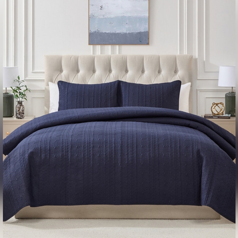 SEVENTH STUDIO CABLE KNIT PINSOMIC MICROFIBER 3 PC QUILT SET - KING
